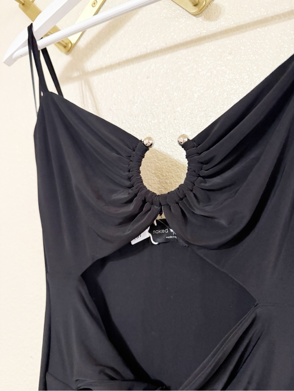 Naked Wardrobe Cutout Metal Ring Bodycon Fitted Dress in Black NEW Size Large - Picture 7 of 10